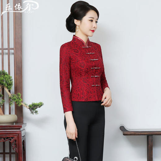 LYE-2130复古高端气质立领蕾丝改良唐装两件套 商品图2