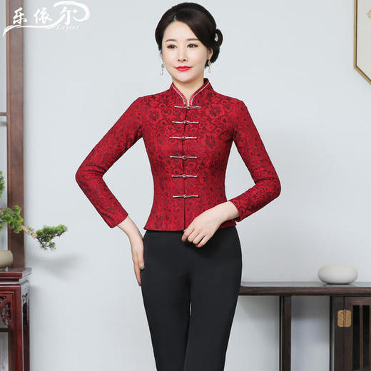 LYE-2130复古高端气质立领蕾丝改良唐装两件套 商品图0