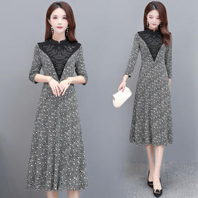 YWE  A20B20气质减龄印花连衣裙女中长款过膝
