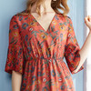 欧芮儿 夏装新款红色碎花雪纺连衣裙V领印花收腰a字中长款裙子07XLB3893 商品缩略图3