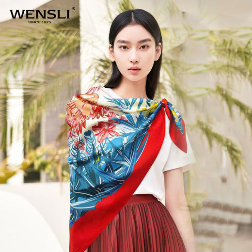 双面印花大方巾-鹤鸣秋色 商品图0