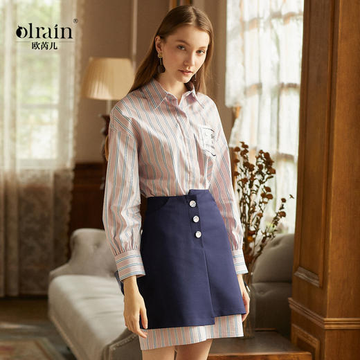 欧芮儿新款女装长袖条纹衬衫女 商品图0