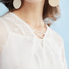 欧芮儿夏女装绣花透视衫绑带蕾丝花边上衣V领白色雪纺衫女 商品缩略图3