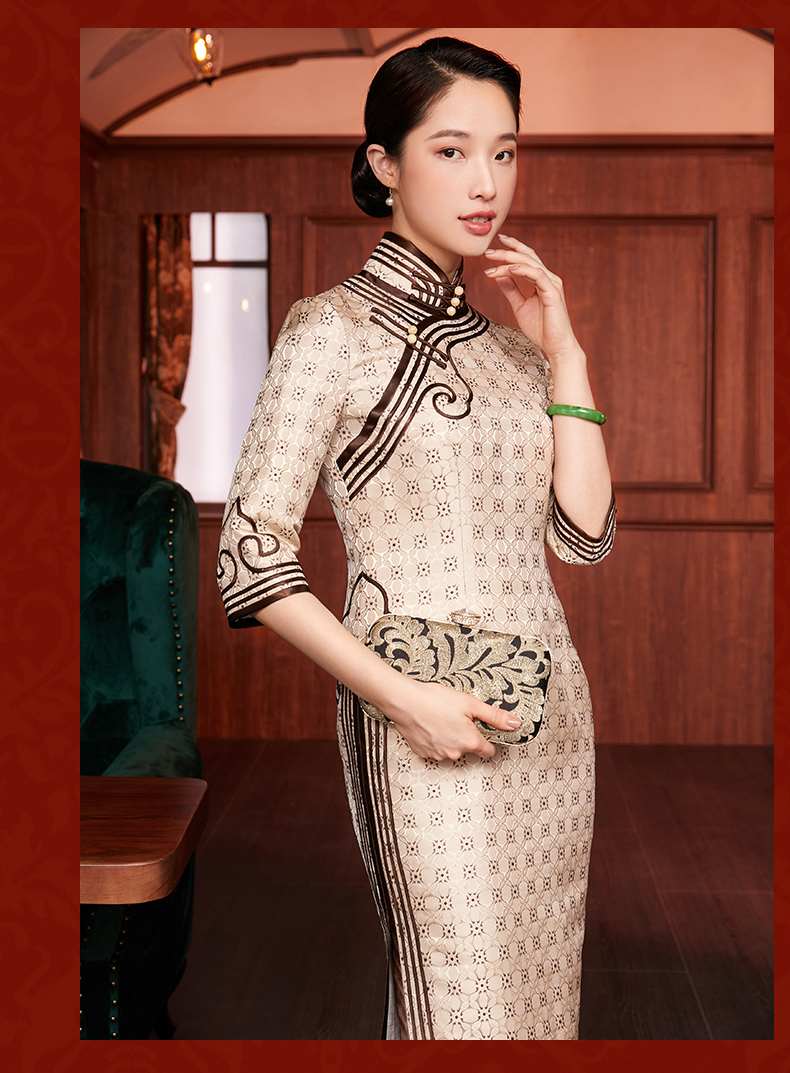 e20388玺玥织锦旗袍宴会礼服