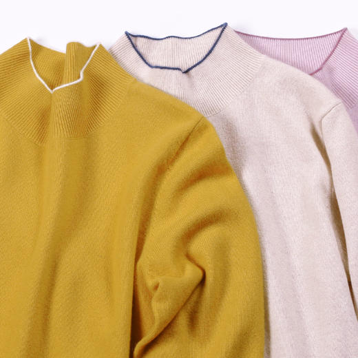 METTE羊绒世家2020秋冬新品女100%山羊绒时尚撞色半高领毛衣 商品图6