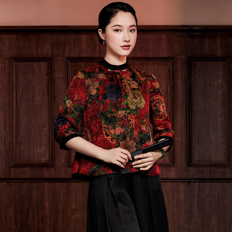 e2255 玺玥花罗香云纱唐装上衣