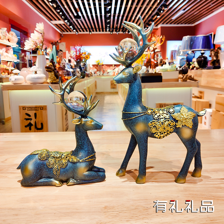 路路畅通 大鹿 北欧风招财鹿家居装饰品美式现代简约客厅电视柜摆件 简约 鹿 摆件