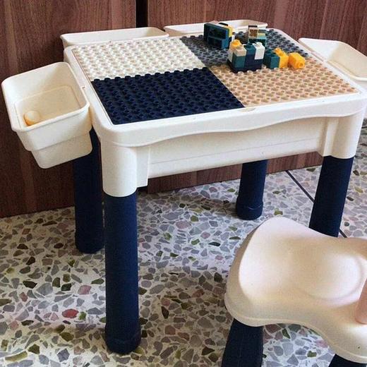 多功能积木桌一桌多用儿童动脑桌面大小益智玩具拼装桌 桌子+椅子+收纳格+60颗粒积木 商品图1
