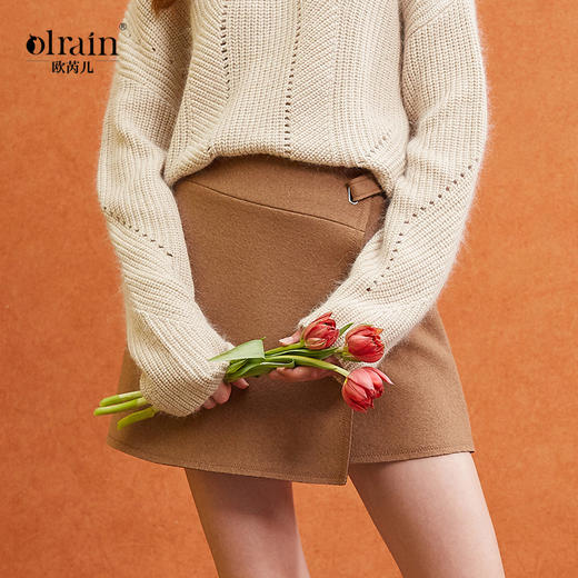 欧芮儿女 女装简约杏色半身裙不规则a字裙女短裙 商品图1