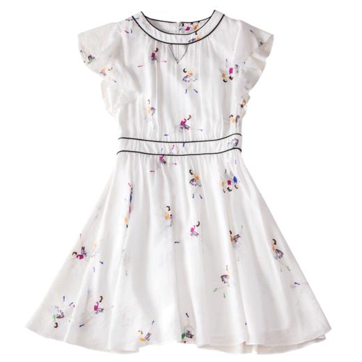 欧芮儿 秋装新款荷叶袖印花连衣裙收腰a字裙女中长款07XLA3156 商品图4