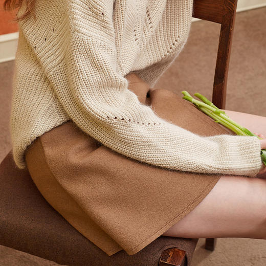 欧芮儿女 女装简约杏色半身裙不规则a字裙女短裙 商品图3