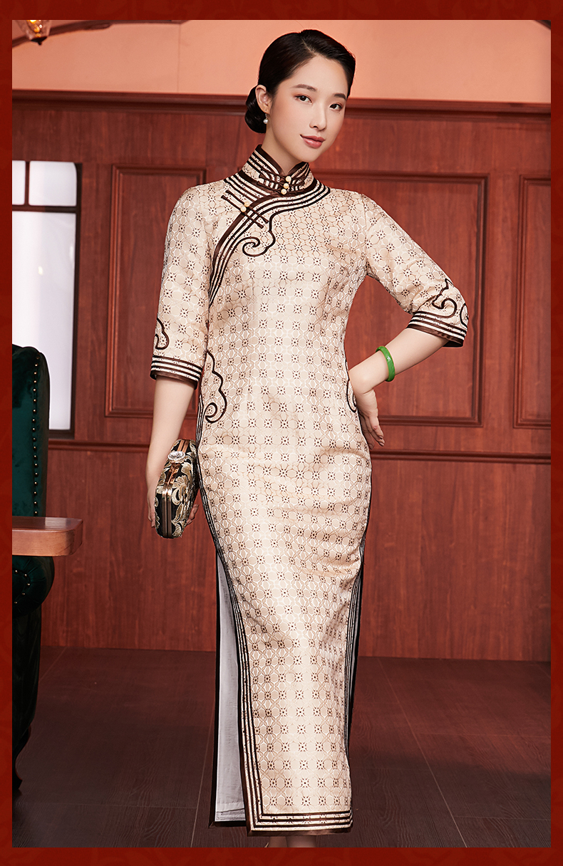 e20388玺玥织锦旗袍宴会礼服