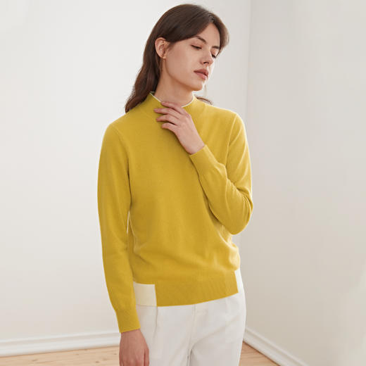 METTE羊绒世家2020秋冬新品女100%山羊绒时尚撞色半高领毛衣 商品图3