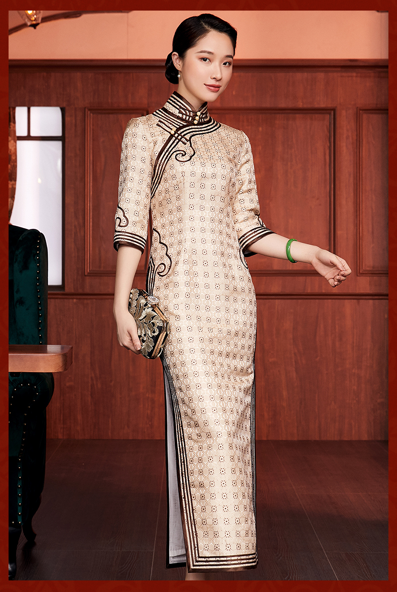 e20388玺玥织锦旗袍宴会礼服