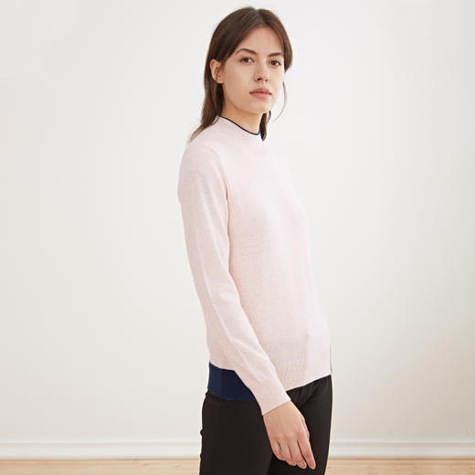 METTE羊绒世家2020秋冬新品女100%山羊绒时尚撞色半高领毛衣 商品图4