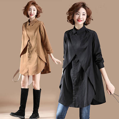 HT-1041 含棉浅布调chic春秋衬衫裙2020新款长袖中长款韩范大码宽松上衣女 商品图0