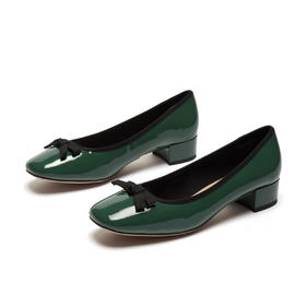 西村名物秋季新款优雅中跟蝴蝶结芭蕾鞋X20CE30421