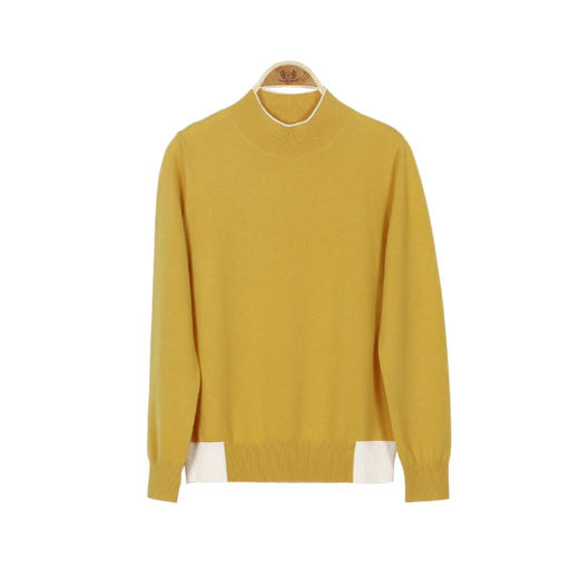 METTE羊绒世家2020秋冬新品女100%山羊绒时尚撞色半高领毛衣 商品图13