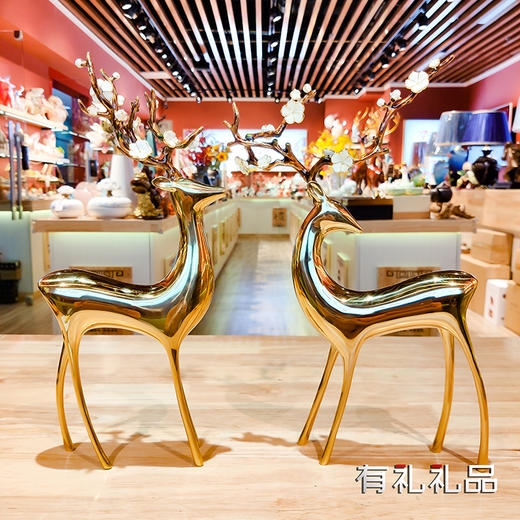 纯铜梅花鹿（单只） 抬头 纯铜梅花鹿 直头 轻奢摆件客厅书房办公室中式全铜家居装饰品乔迁开业礼品 铜艺 时尚摆件 商品图2