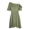欧芮儿 新款收腰显瘦短袖不规则露肩连衣裙女中长款绿色裙子 商品缩略图4