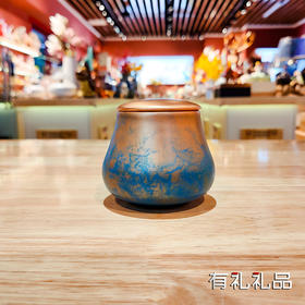 湛蓝茶叶罐 纯铜 铜话A级 手工禅意铜茶罐茶具 铜艺 精致 储茶罐