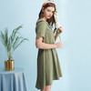 欧芮儿 新款收腰显瘦短袖不规则露肩连衣裙女中长款绿色裙子 商品缩略图1