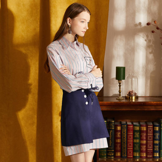 欧芮儿新款女装长袖条纹衬衫女 商品图1