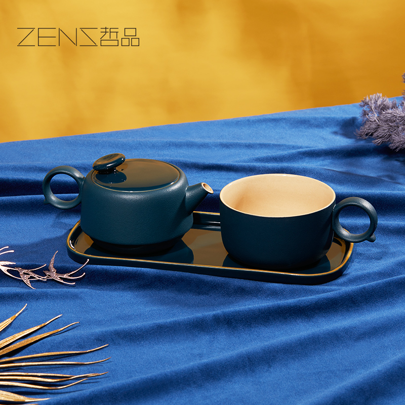 哲品 满珠·壶叠杯茶具套装一壶一杯一茶盘单人功夫茶陶瓷喝茶茶具