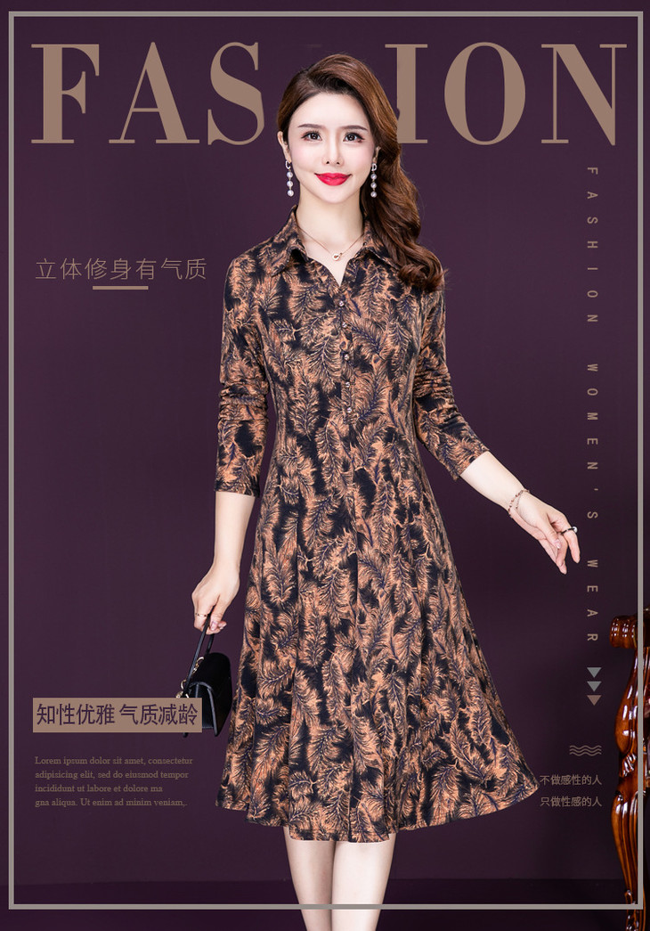 ymr-8351秋季新款复古气质印花连衣裙 - 唐织轩女装