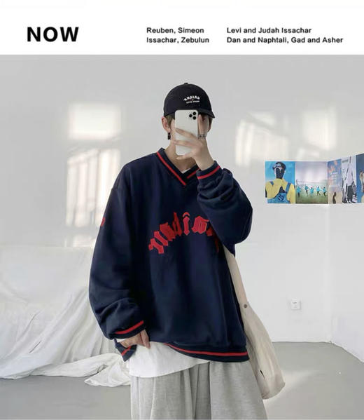 春秋季美式街头复古字母棒球风oversize卫衣男港风ins上衣潮 商品图6