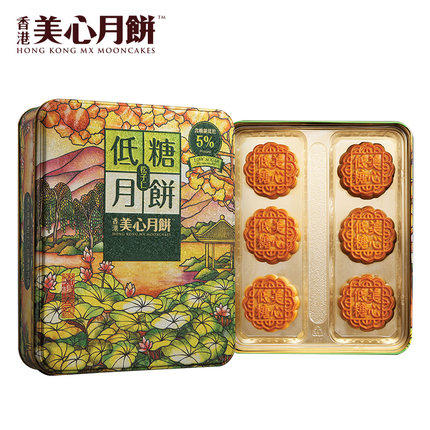 【香港美心月饼】低糖松籽仁白莲蓉月饼礼盒（六颗装） 商品图0