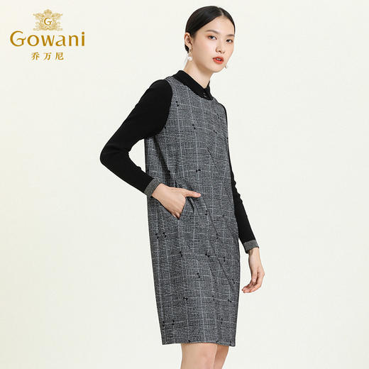 乔万尼新款绵羊毛连衣裙英伦休闲风拼接设计打底修身针织衫ES3E527 商品图2