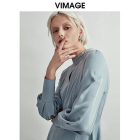 VIMAGE纬漫纪秋款时尚舒适修身显瘦纯色百搭A摆连衣裙女V1407019