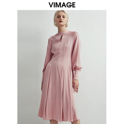VIMAGE纬漫纪秋款时尚舒适修身显瘦纯色百搭A摆连衣裙女V1407019 商品图7