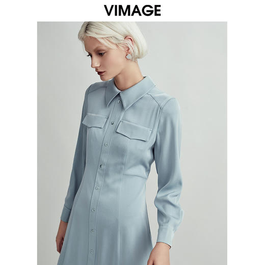 VIMAGE纬漫纪秋款时尚通勤纯色百搭修身收腰显瘦连衣裙女V1407018 商品图9