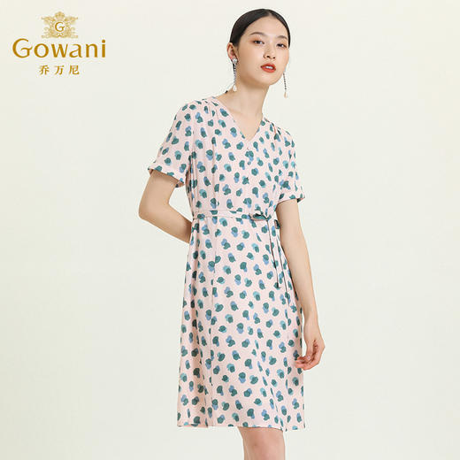 乔万尼夏真丝连衣裙气质修身显瘦V领短袖桑蚕丝中长裙女EN2E575 商品图2