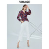 VIMAGE纬漫纪夏季新款时尚休闲几何图案V领显瘦雪纺上衣女薄V1213818 商品缩略图1
