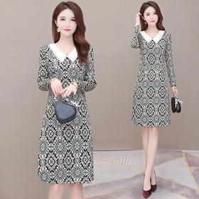YWE  MW20Q10印花连衣裙修身长袖小个子气质时尚【优】