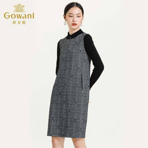 乔万尼新款绵羊毛连衣裙英伦休闲风拼接设计打底修身针织衫ES3E527 商品图1