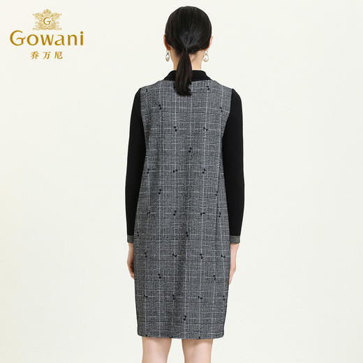 乔万尼新款绵羊毛连衣裙英伦休闲风拼接设计打底修身针织衫ES3E527 商品图3