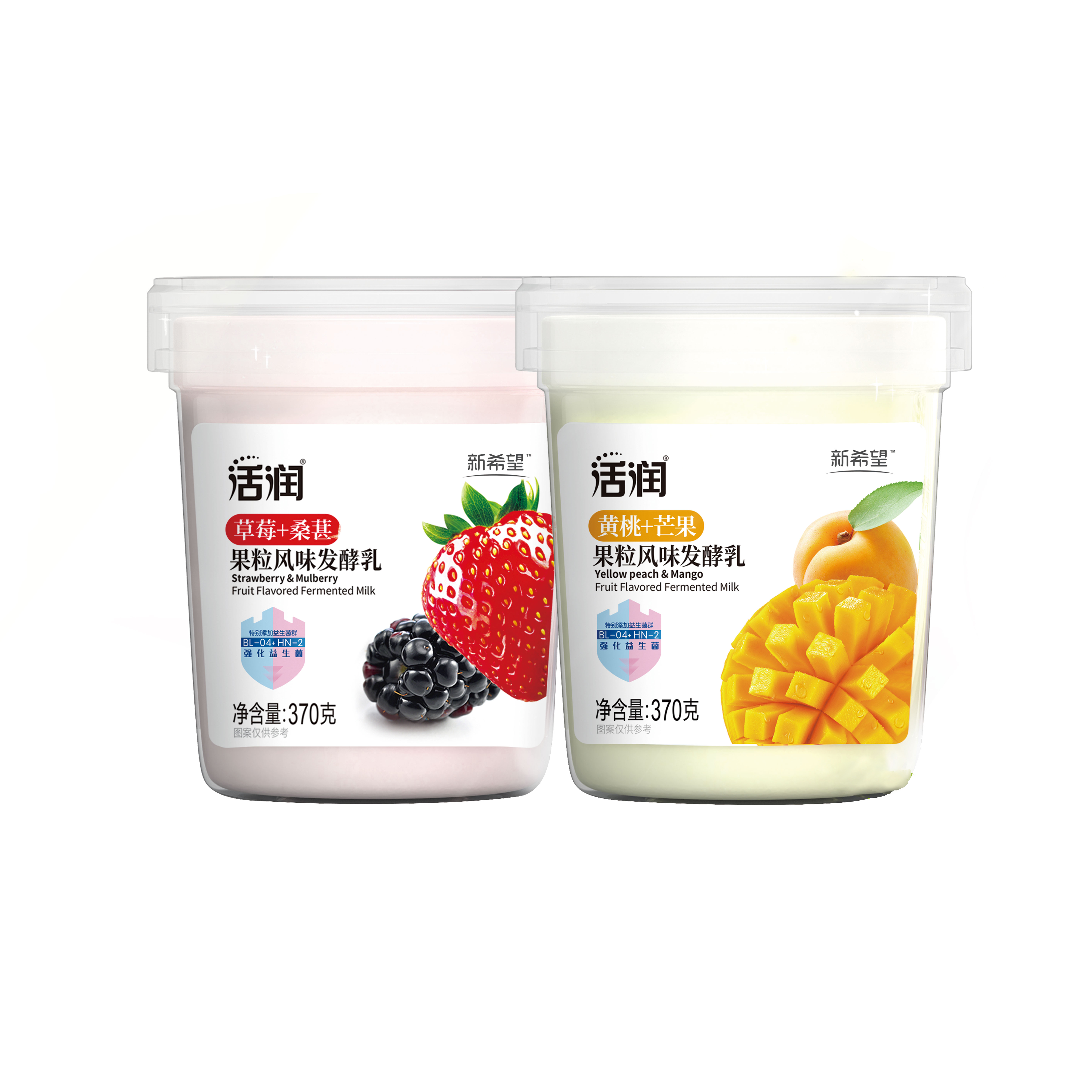 新希望塑杯活润（黄桃芒果/草莓桑葚）果粒风味酸牛奶370g*5杯快递冷链发