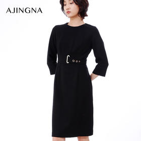 【商场同款】阿菁娜秋冬羊毛收腰显瘦小黑裙连衣裙A23Q112087