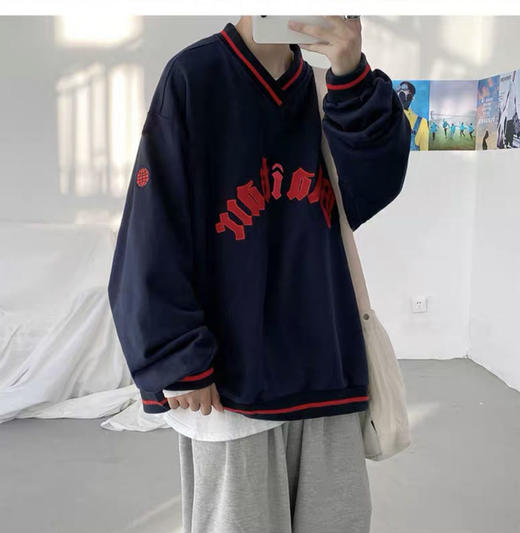 春秋季美式街头复古字母棒球风oversize卫衣男港风ins上衣潮 商品图7