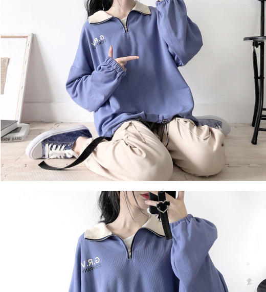 2020新春装polo领衫ins风卫衣女初中学生韩版宽松薄款长袖上衣服