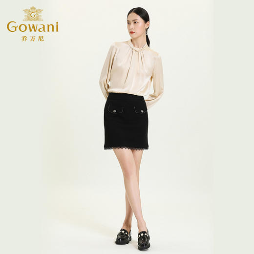 乔万尼半裙秋季新款小香风半裙设计感小众裙子拼接黑色半身裙ES3D516 商品图1