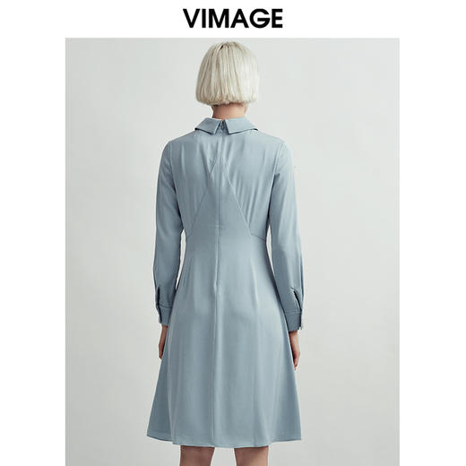 VIMAGE纬漫纪秋款时尚通勤纯色百搭修身收腰显瘦连衣裙女V1407018 商品图8