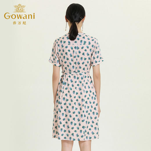 乔万尼夏真丝连衣裙气质修身显瘦V领短袖桑蚕丝中长裙女EN2E575 商品图3