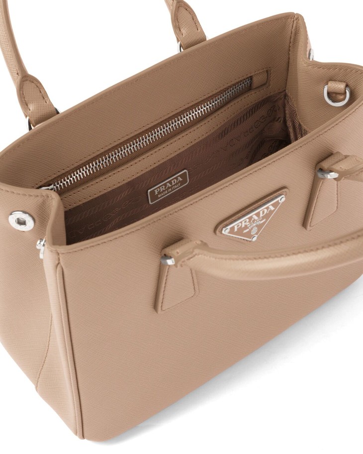 prada普拉达saffiano皮革手提包豆沙米色