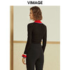 VIMAGE纬漫纪时尚撞色喇叭袖半高领打底针织衫女修身V1201803 商品缩略图3