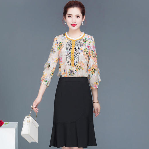 YW-HSY-R2C009T新款印花时尚减龄气质修身显瘦两件套裙 商品图1